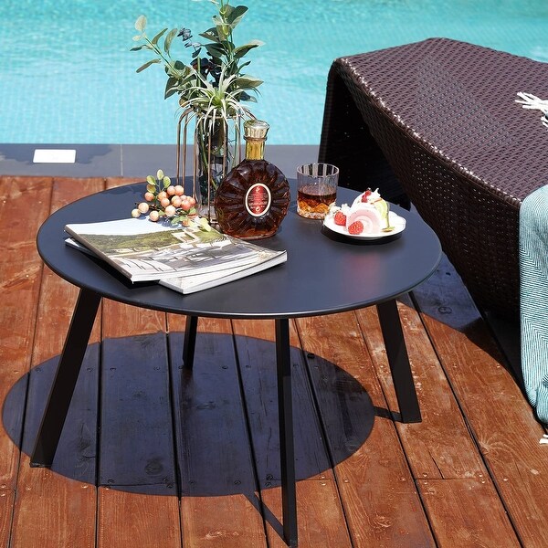 Black Round Steel Patio Outdoor End Table,Large Outside Side Table for Garden Balcony Yard