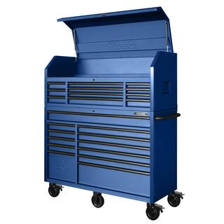 2026 Husky 56 in. W x 22 in. D Heavy Duty 23-Drawer Combination Rolling Tool Chest and Top Tool Cabinet Set in Matte Blue