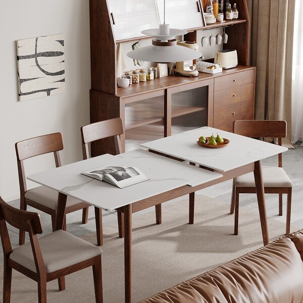 Nestfair Solid Oak Meet Dining Table with Marble Finish