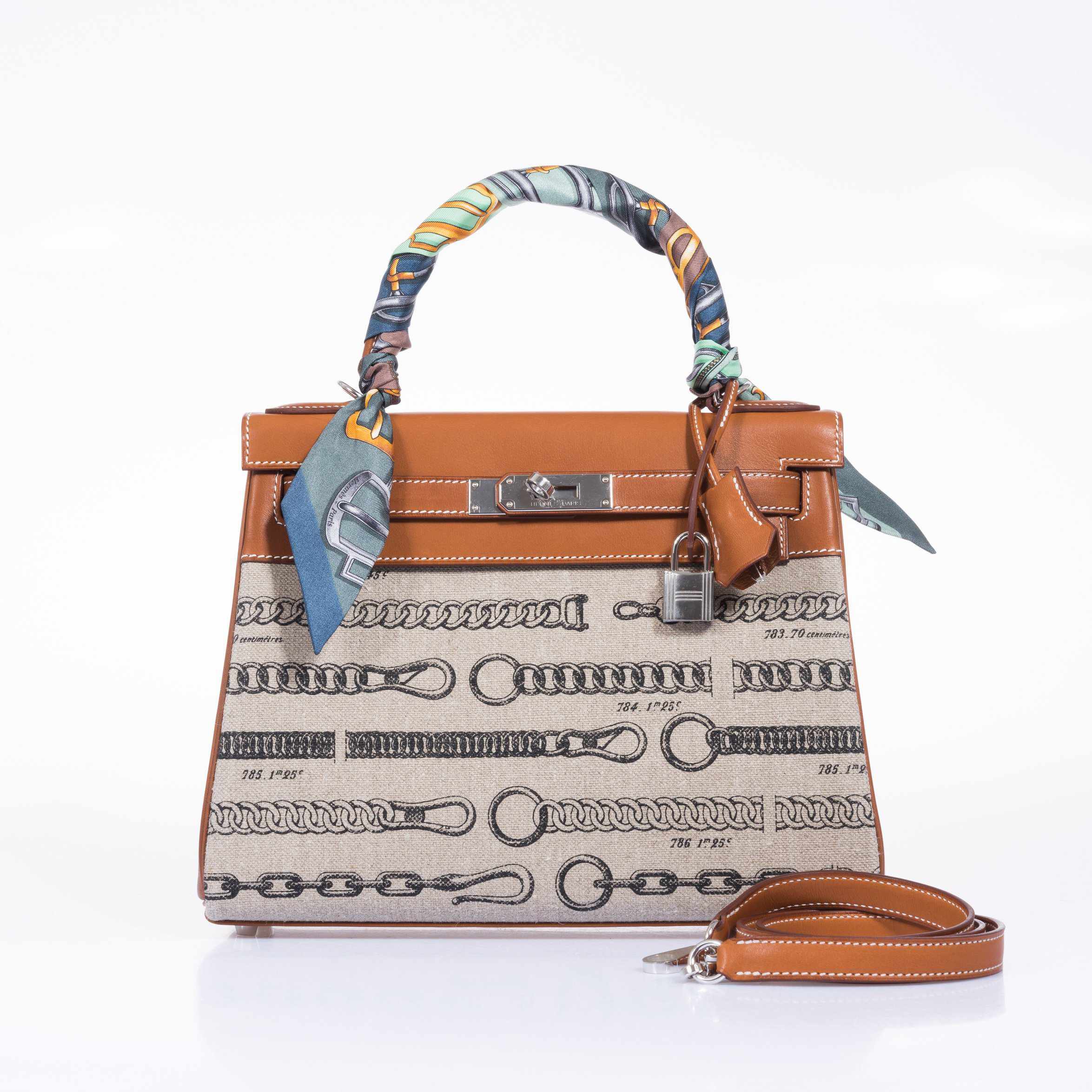 Hermès Kelly 28 De Camp Dechainee Toile And Fauve Barenia Palladium Hardware