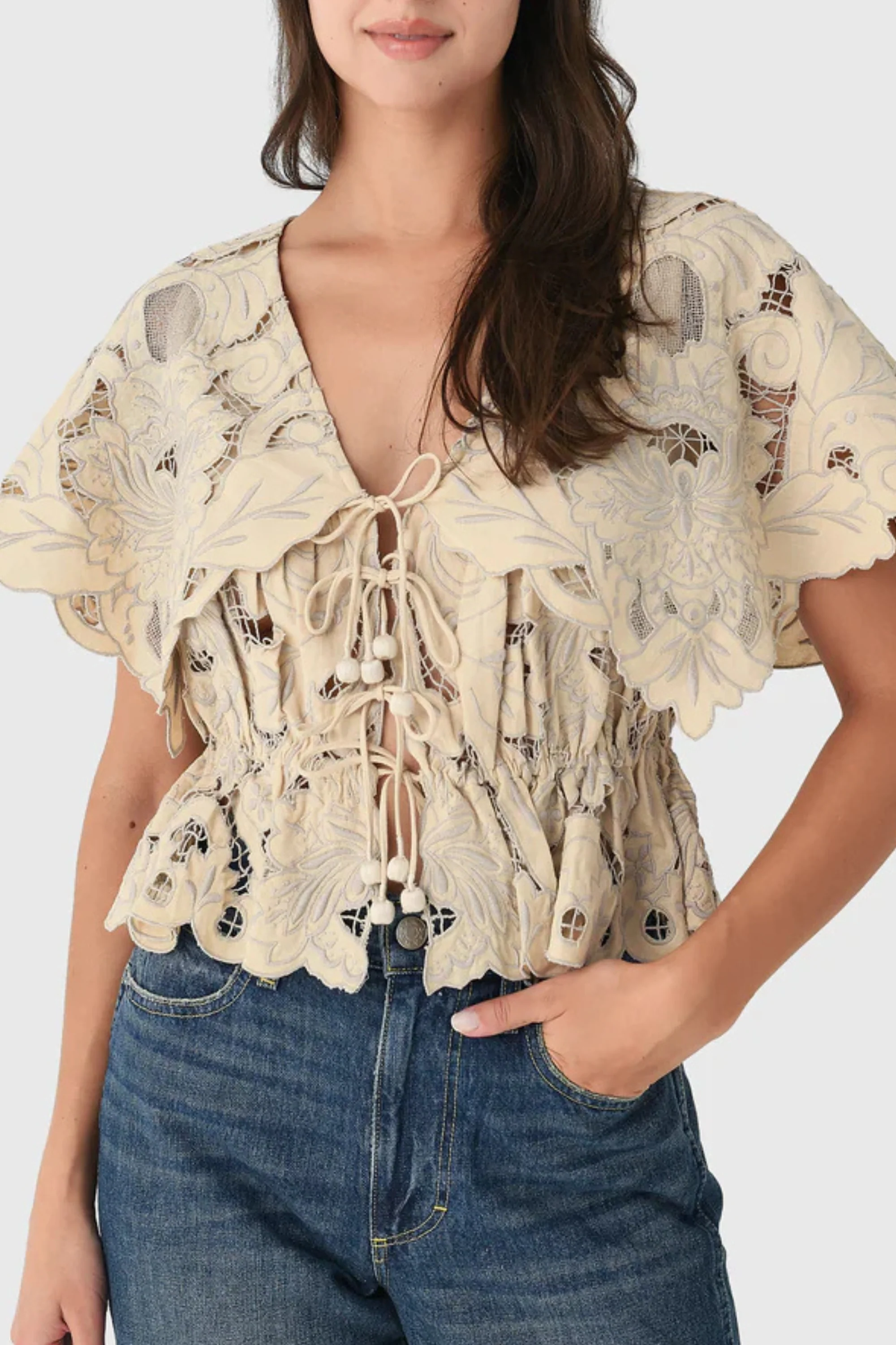 Soft White Lace Flutter Sleeve Top