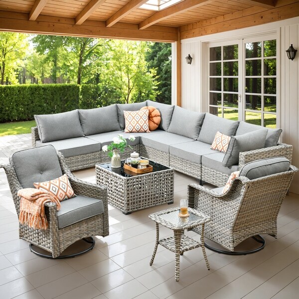 HOOOWOOO 10piece Wicker Patio Furniture Set Sectional Sofa with Swivel Chair