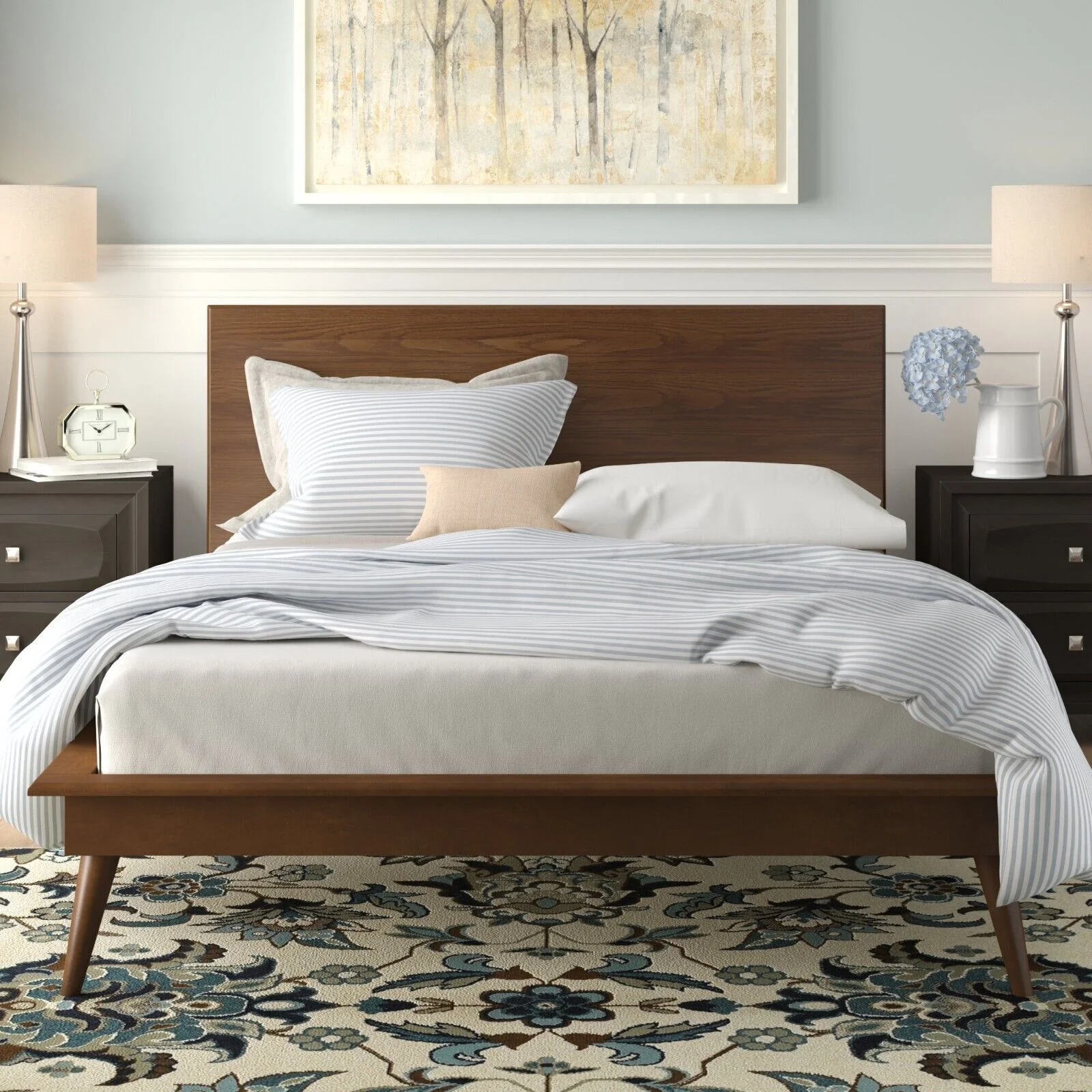 Contemporary Queen Platform Bed Brown Modern Bedroom Furniture 1pc