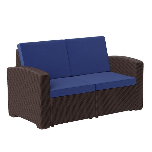 Faux Rattan Loveseat with AllWeather Cushions