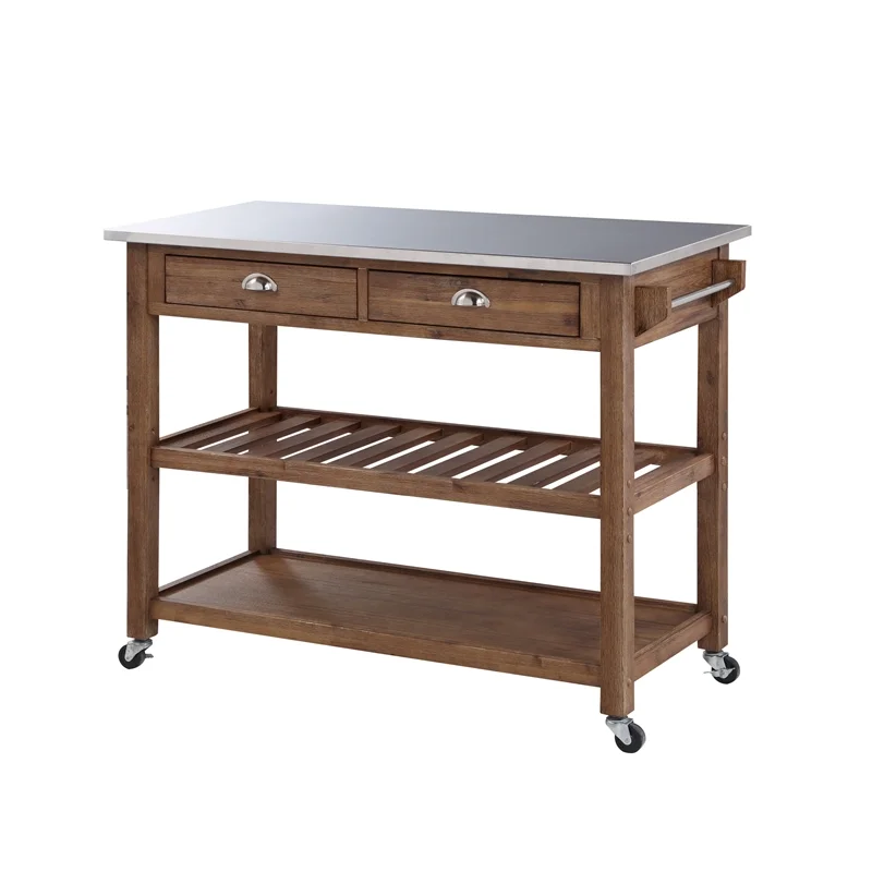 Boraam Sonoma Kitchen Cart with Stainless Steel Top - Barnwood Wire-Brush