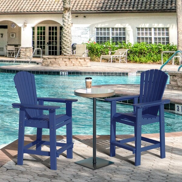 Beach Balcony Chair Barstool with Removable Table,WoodLike HDPE Backyard Garden Dining Chairs,Adirondack Arm Chairs Set of 2,