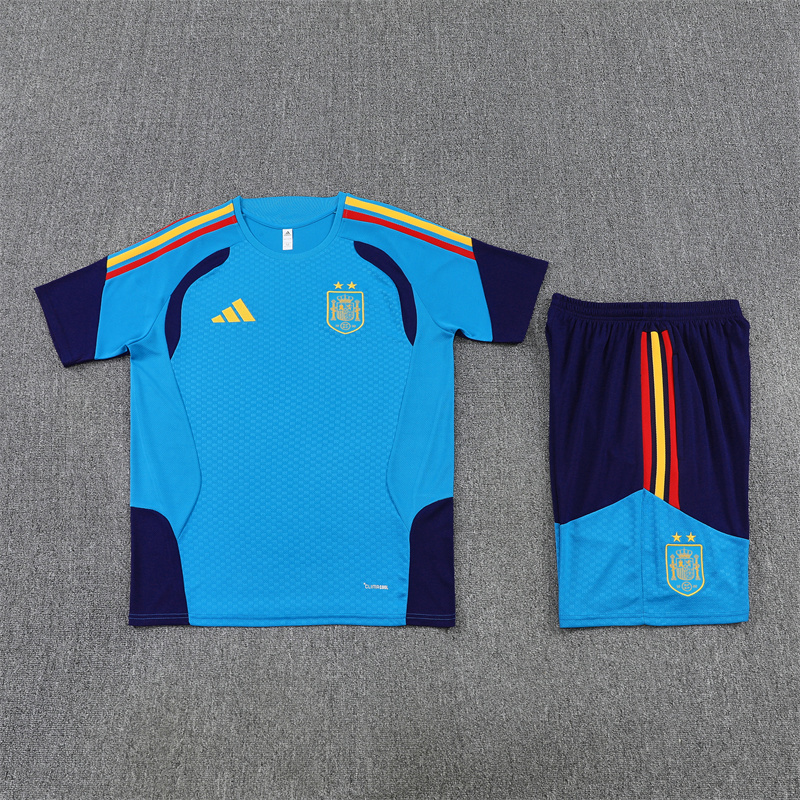 Spain Short Sleeves Training Suit Blue-Two Stars