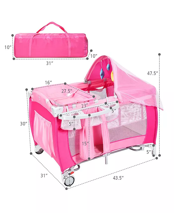 Costway Foldable Baby Crib Playpen Travel Infant Bassinet Bed