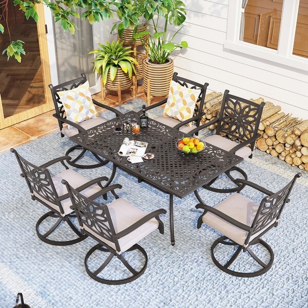 MAISON ARTS 7Piece Cast Aluminum Patio Dining Set with Rectangle Dining Table and 6 Cast Aluminum Patio Chairs