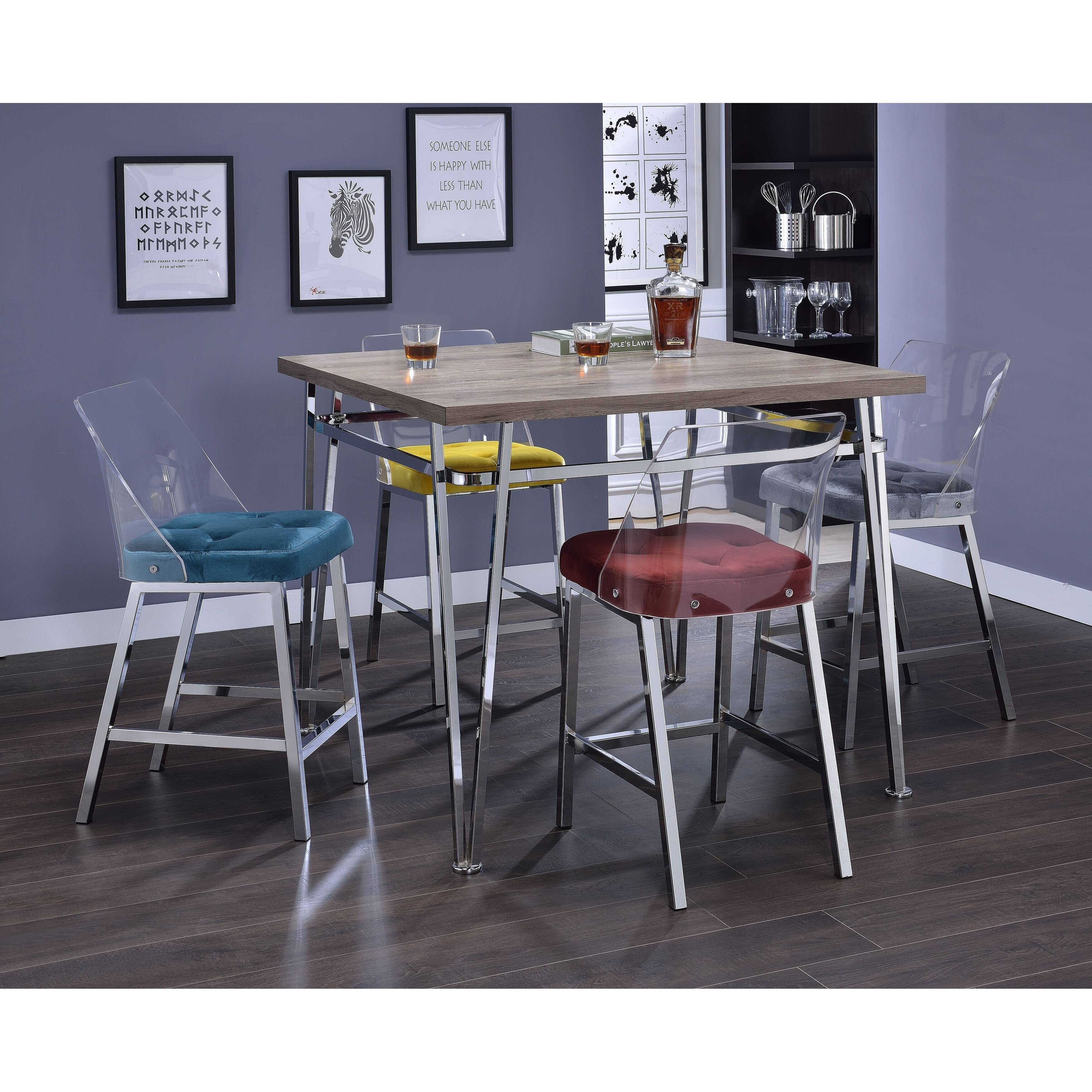 Acme Nadie II Counter Height Table, Light Oak u0026 Chrome