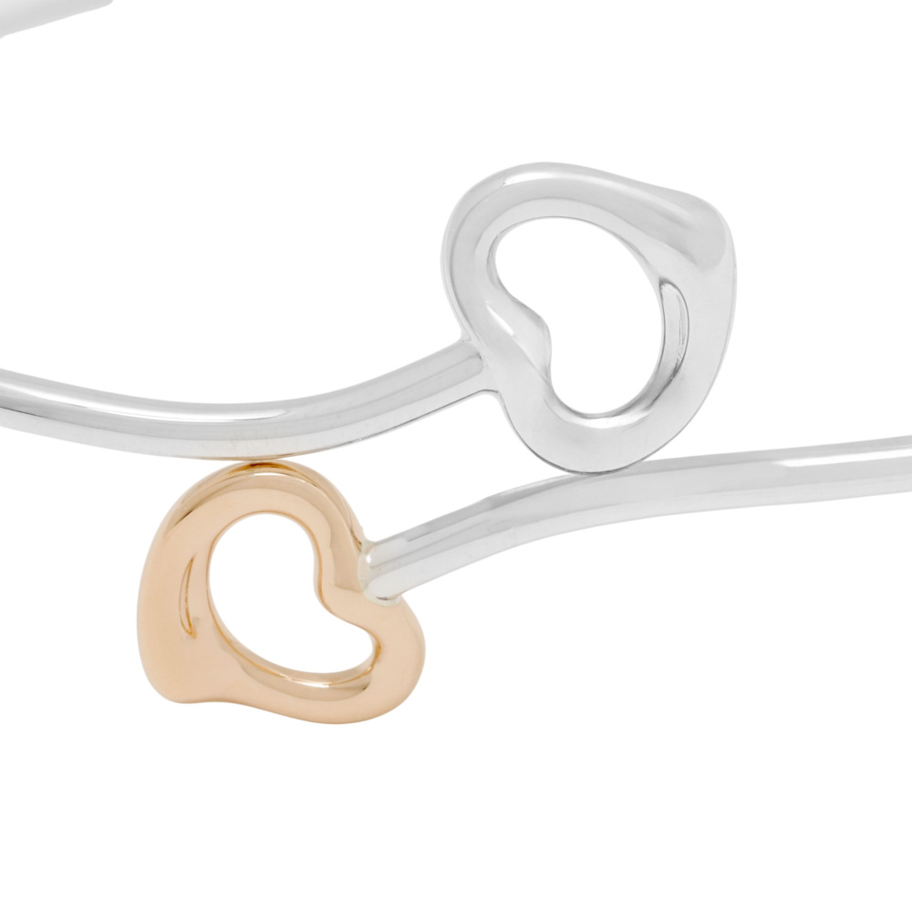 Tiffany & Co. Open Heart Double Open Heart Bangle Bracelet 18K Rose Gold & Sterling Silver 60019997