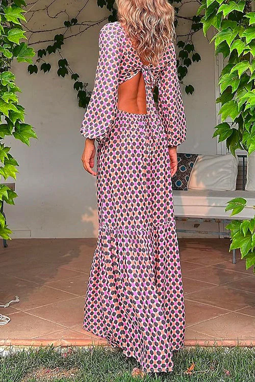 Plunge Neck Tie Back Cut Out Maxi DressClistos