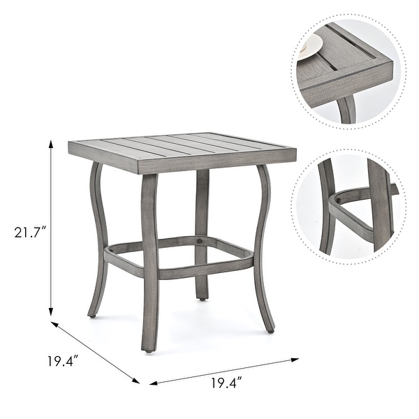 5Piece Aluminum Patio Conversation Set with End Table,Ottoman and Light Gray Cushions