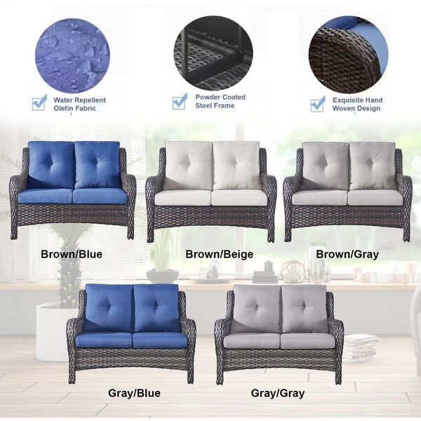 Pocassy Outdoor Loveseat Sofa 2Seat PE Rattan