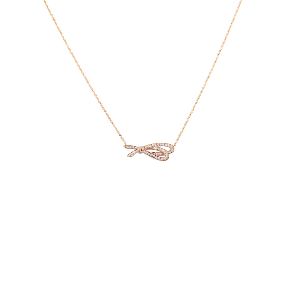 Tiffany & Co. Bow Ribbon Diamond Necklace 18K Rose Gold
