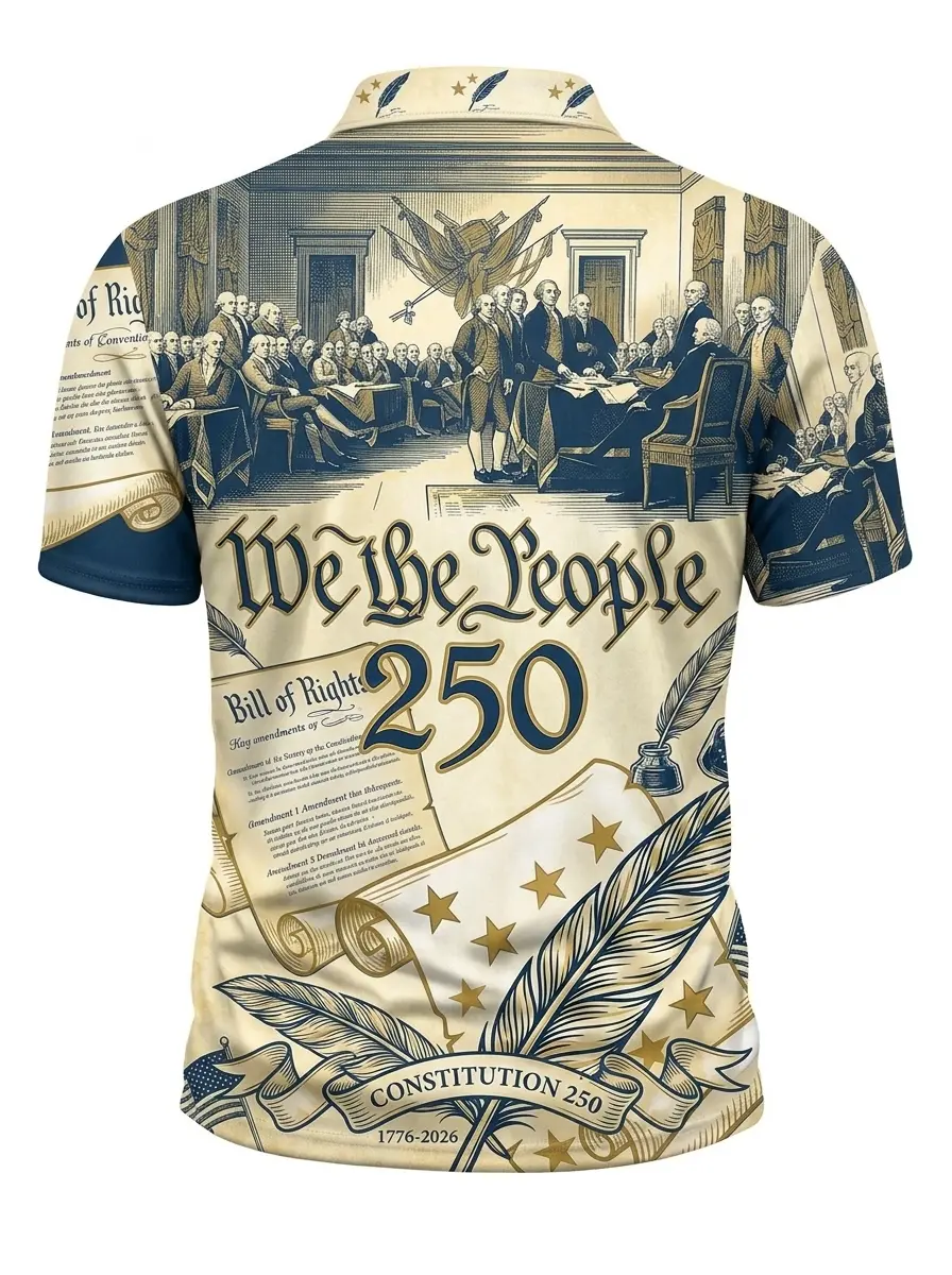 Moisture Wicking Golf Polo 3D We The People 250 Constitution Button Short Sleeve Golf Polo Shirt