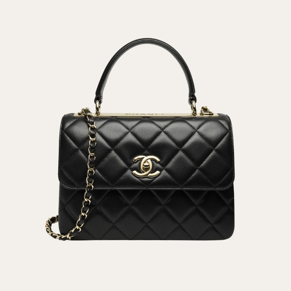 Chanel Flap Bag With Top Handle Bag With Gold Metal Black 9.8 Inches A92236 Y60767 94305