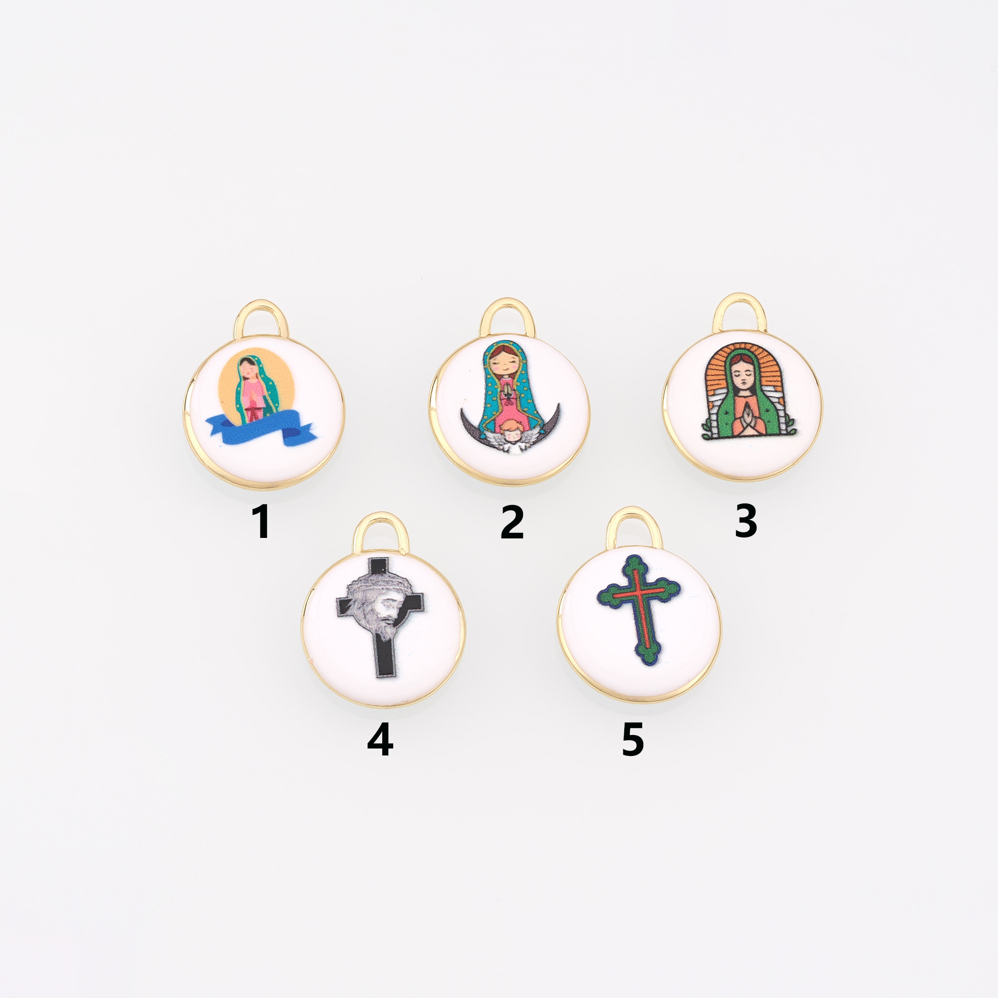 18K Gold Filled Virgin Mary Pendant,Cross Pendant,Enamel Religious Charm Earrings Necklace for DIY Jewelry Making Supply