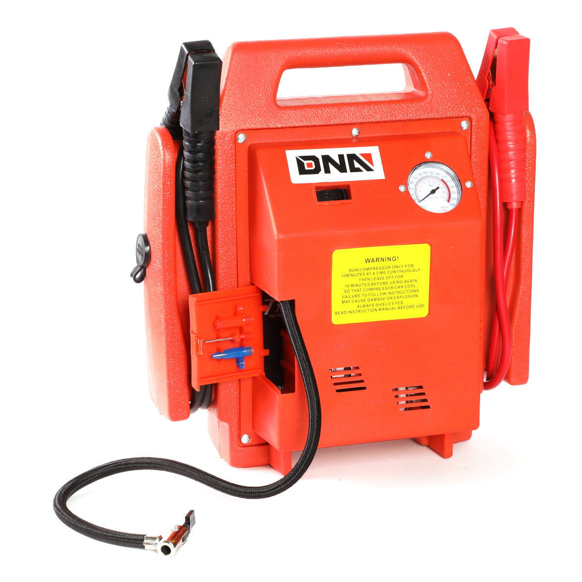 DNA Motoring TOOLS-00129 DNA 12V Bump Textured 300PSI Air Compressor Rechargeable Jump Starter Power Pack, Emergency Work Light