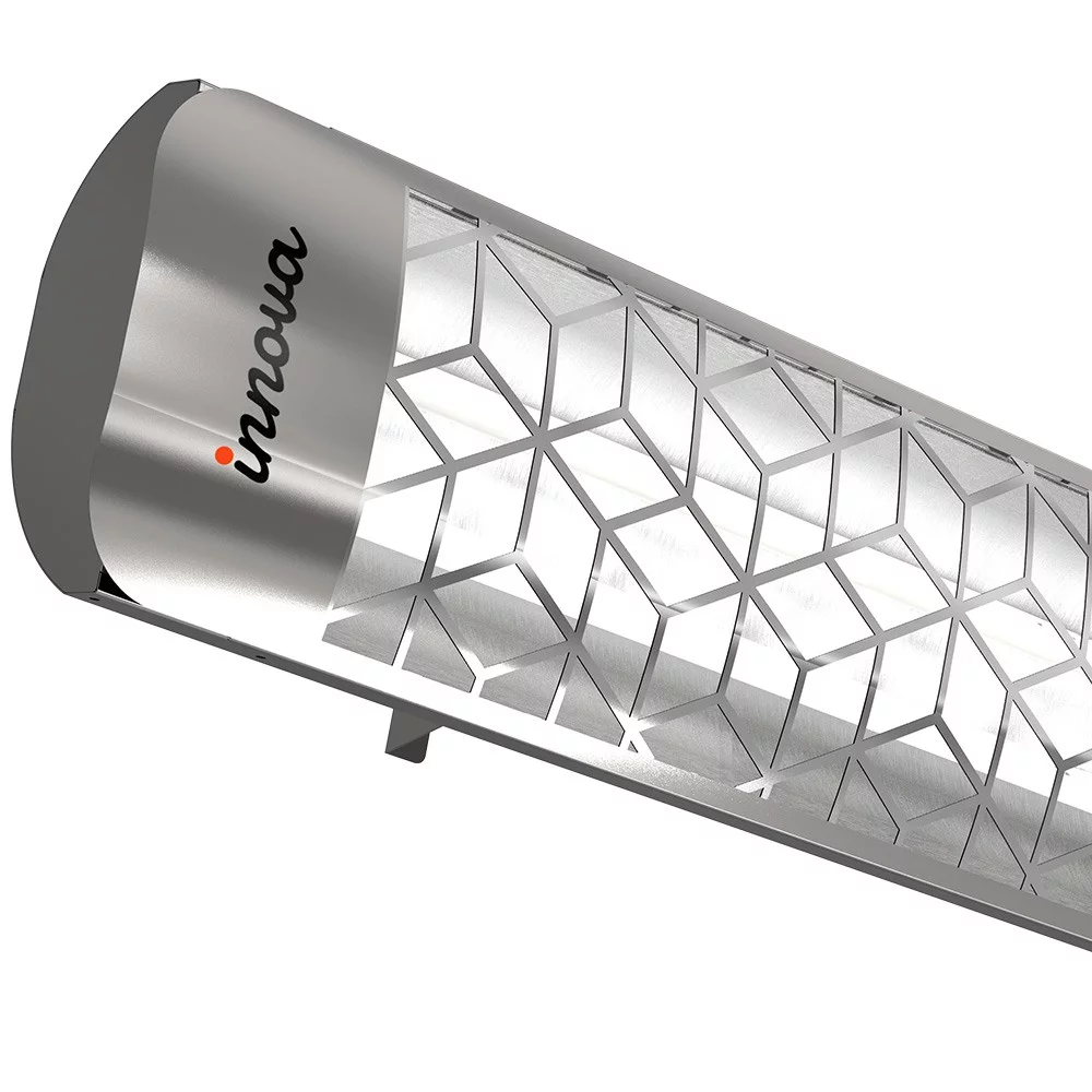 Innova-4000 Watt Electric Infrared Dual Element Heater-277 Voltage-Stainless Steel Finish-Stella Decorative Fascia-Outdoor Wall Mount Electric