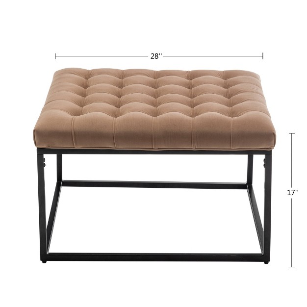 Square Button Tufted Metal Ottoman Wovenbyrd