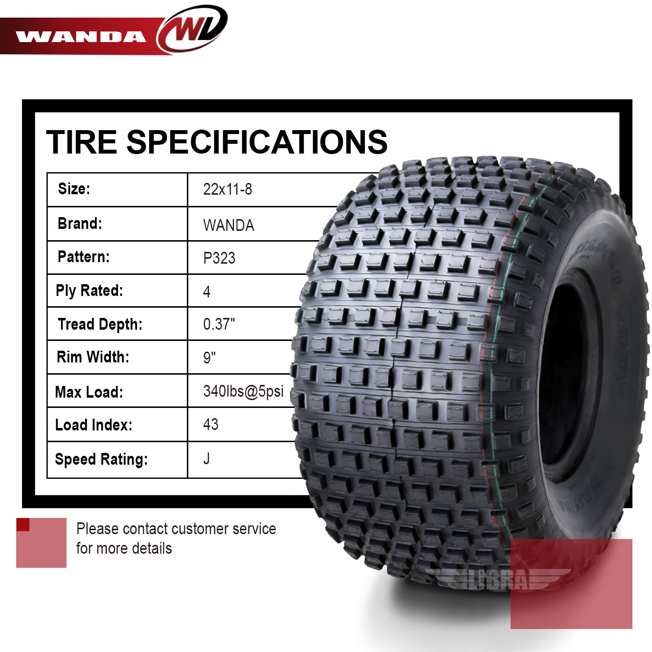 2 New WANDA ATV Tires 22X11-8 22x11x8 4PR P323 – 10032