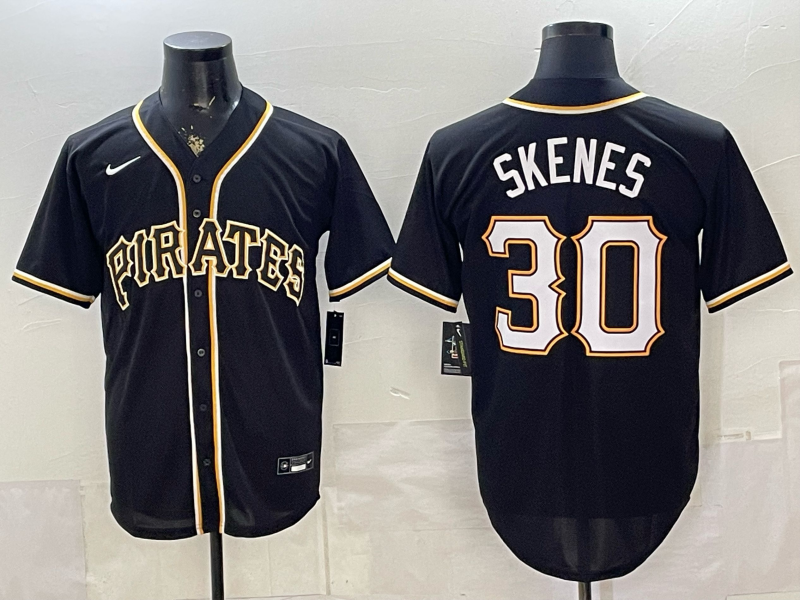 Men's Pittsburgh Pirates Paul Skenes #30 Fashion Replica Black Out Jersey