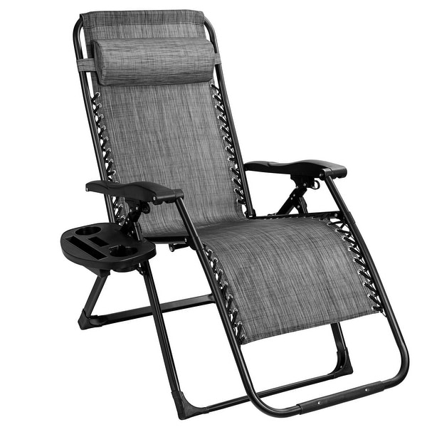 Gymax Folding Zero Gravity Lounge Chair Recliner w/ Cup Holder Tray