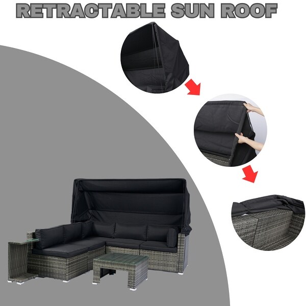 7Piece Patio Furniture Set,Retractable Canopy Rattan Sofa Set