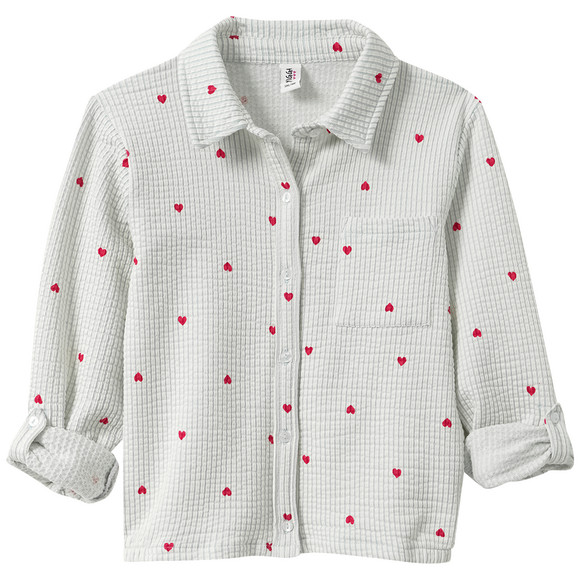 Yigga Mädchen Seersucker-Bluse mit Herz-Allover