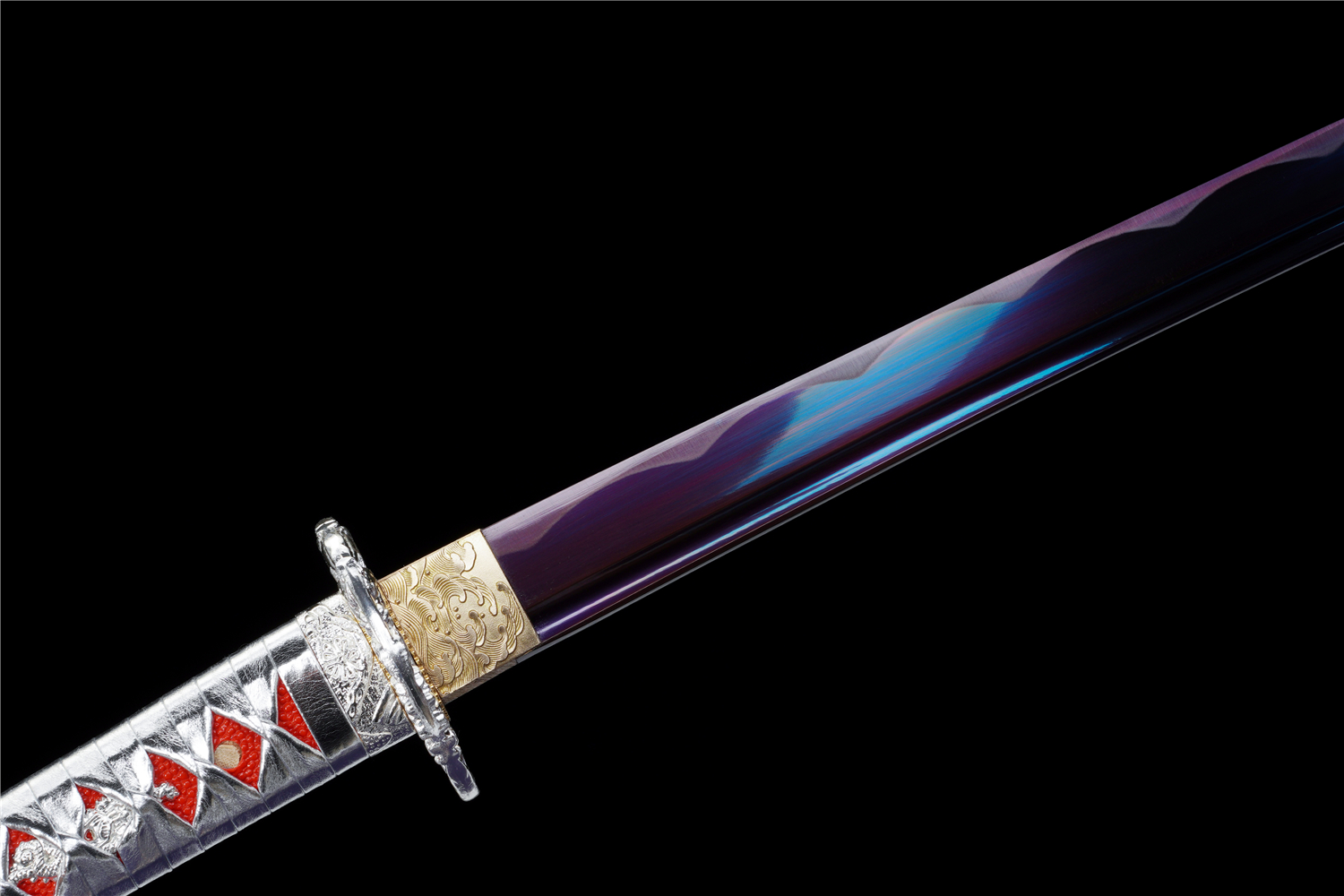 Handmade Katana High Carbon Purple Blade Alloy Tsuba Silver Saya Full Tang