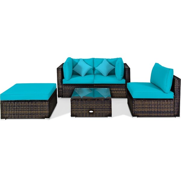 Costway 5PCS Outdoor Patio Rattan Furniture Set Sectional Conversation
