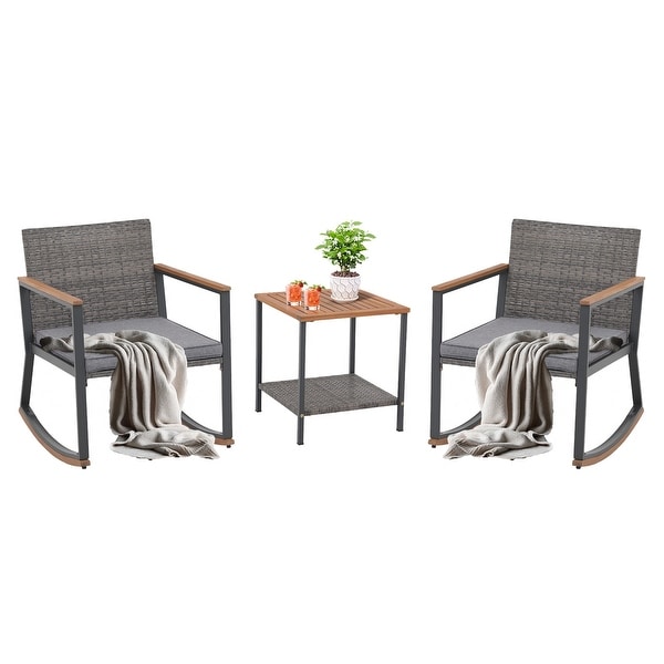 3 Piece Rocking Chair Patio Bistro Set Balcony Chairs Conversation Sets With Coffee Table and Cushions