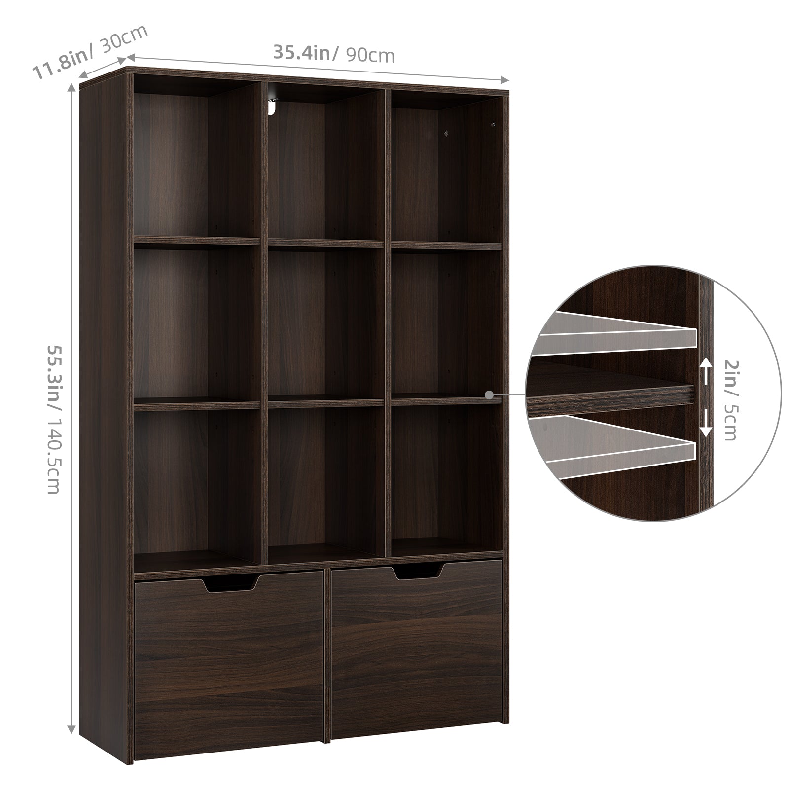 Wooden Bookshelf,Bookcase with Draws,Book Shelf for Bedroom Office Living Room Kids Adults,Storage Cabinet for Kitchen,Pantry,Dining Room Bar 11.8