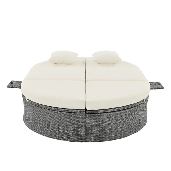 2Person Rattan Garden Reclining Chaise Lounge Daybed with Cup Trays