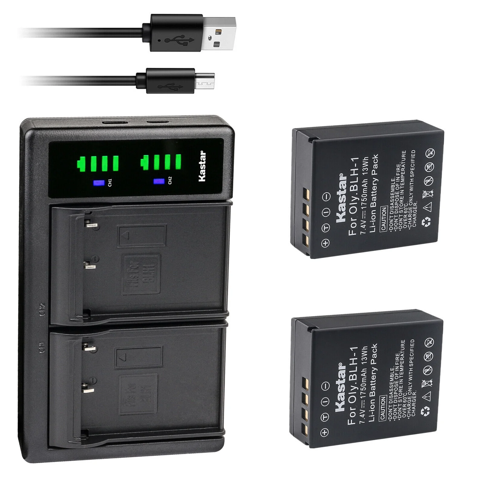 Kastar 2-Pack BLH-1 Battery and LTD2 USB Charger Compatible with Olympus BLH-1, BLH-01, PS-BLH1 Battery, Olympus BCH-1 Charger, Olympus HLD-9 Power Battery Grip, Olympus OM-D E-M1 MARKIII Camera