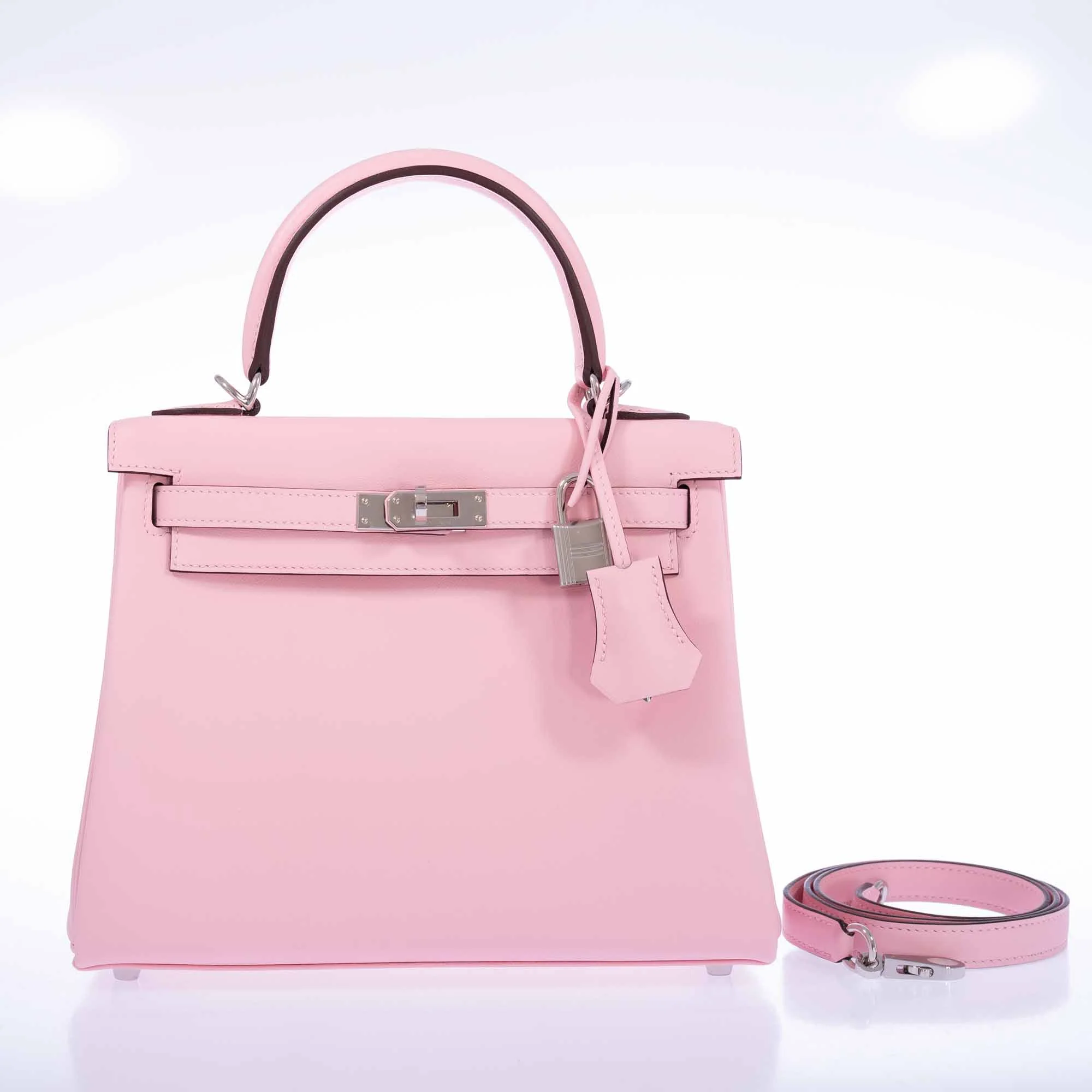 Hermès Kelly 25 Retourné Rose Sakura Swift Palladium Hardware