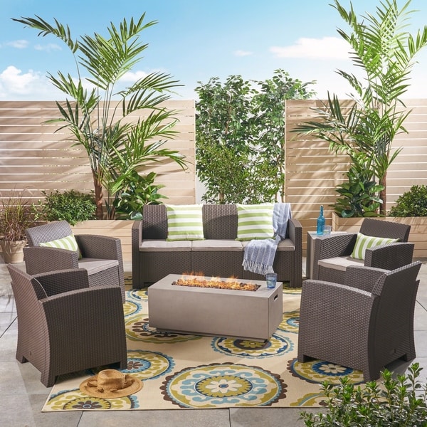 Mercier Outdoor 7Seater Wicker Print Chat Set by Christopher Knight Home