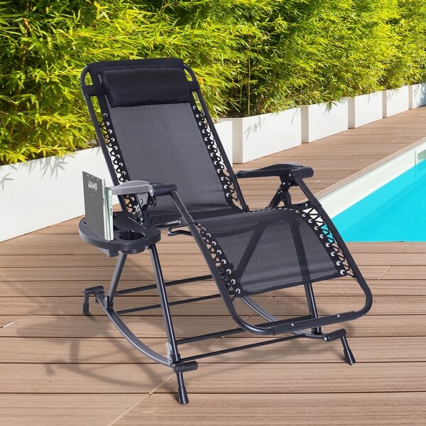 Outsunny Folding Zero Gravity Rocking Lounge Chair with Cup Holder Tray