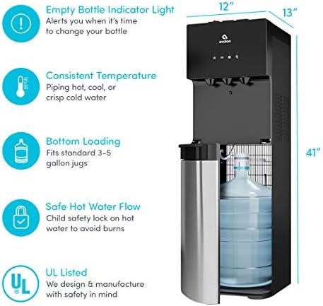 Bottom Loading Water Cooler Water Dispenser with 3 Temperature Settings – Hot, Cold & Room Water, Durable Stainless Steel Construction, Anti-Microbial Coating