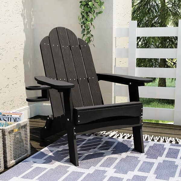 LUE BONA Folding Plastic Outdoor Patio Adirondack Chairs With Cup Holder Set of 1