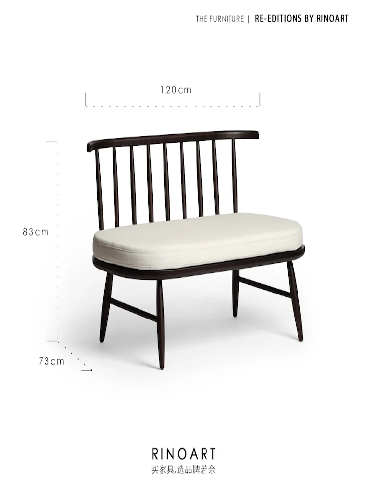 CH086 - Cream Linen Wooden Sofa: Three-seater, Curved, Bedroom Bench