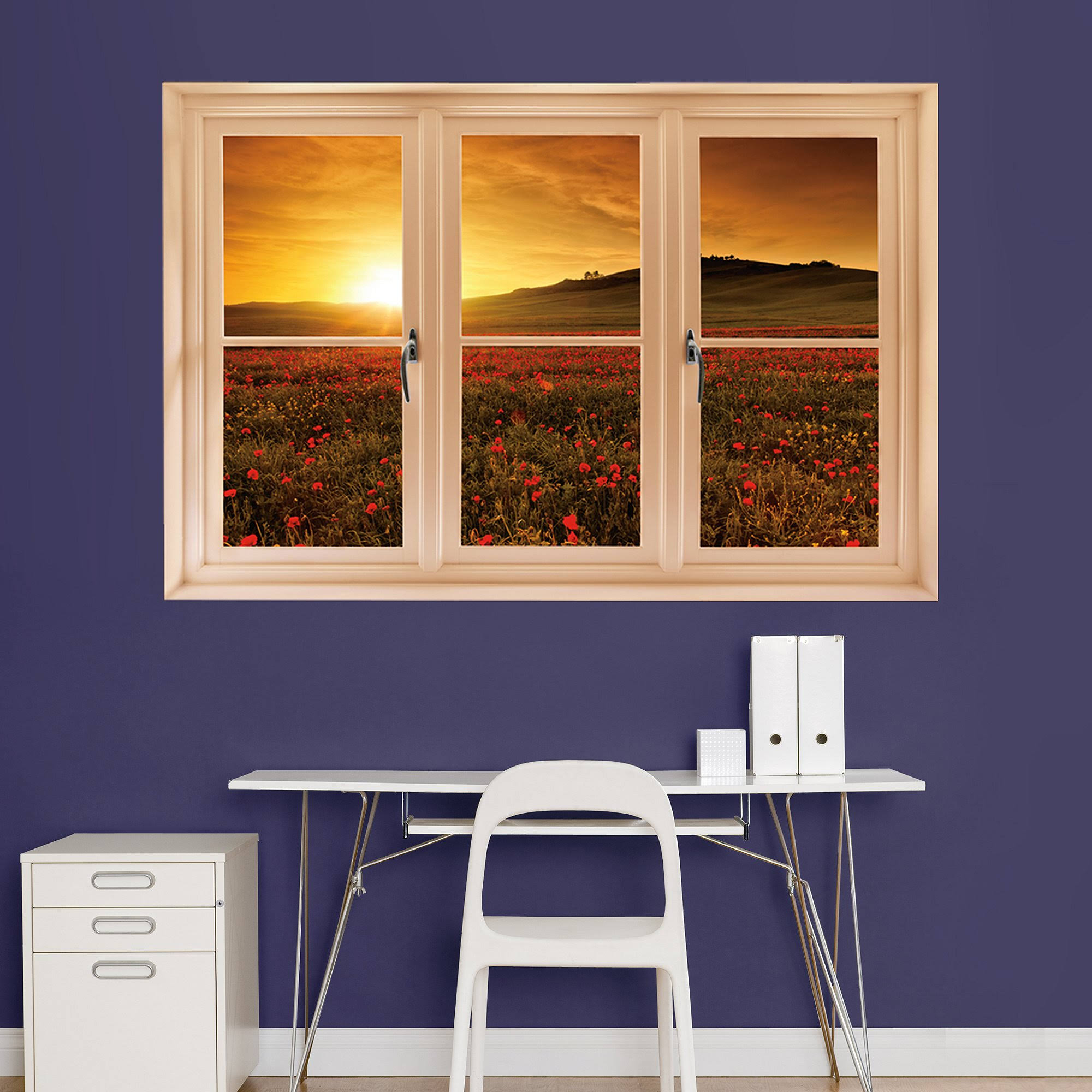 Fathead Wall Decal, Poppy Field at Sunset, Tuscany Instant Window