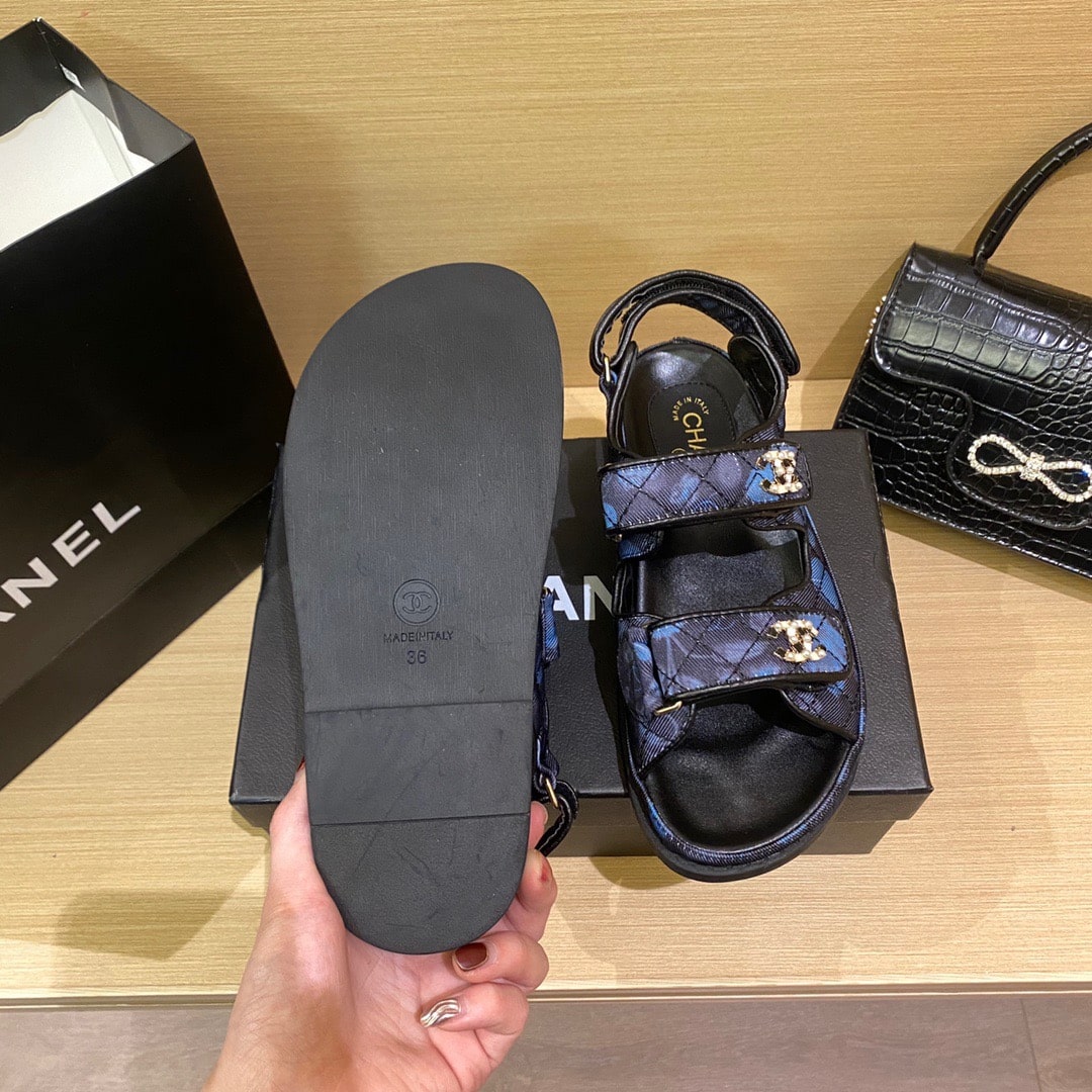 Chanel Dad Slingback Sandals Blue Black