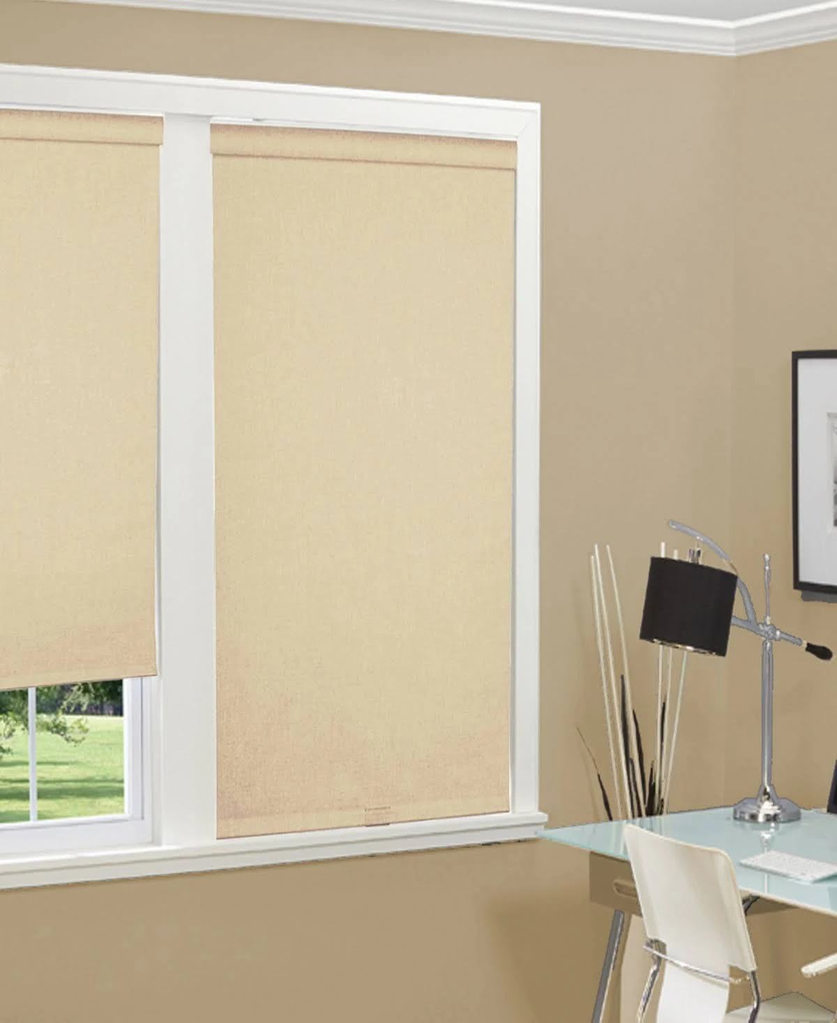 Cordless Linen Look Thermal Fabric Roller Shade, 35x22x66x22 - Natural