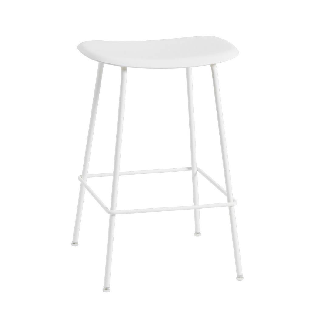 Muuto Fiber Bar Stool - Tube Base - Refine Leather - Black / Black