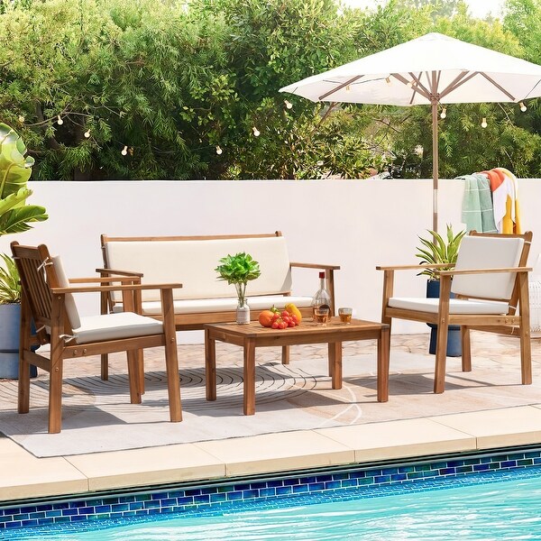 Furniwell Patio Set Acacia Wood Furniture Conversation Seat with Table