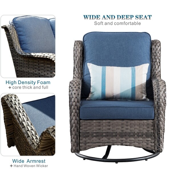OVIOS 6piece Rattan Wicker Patio Furniture Set Swivel Gliding Chair Set
