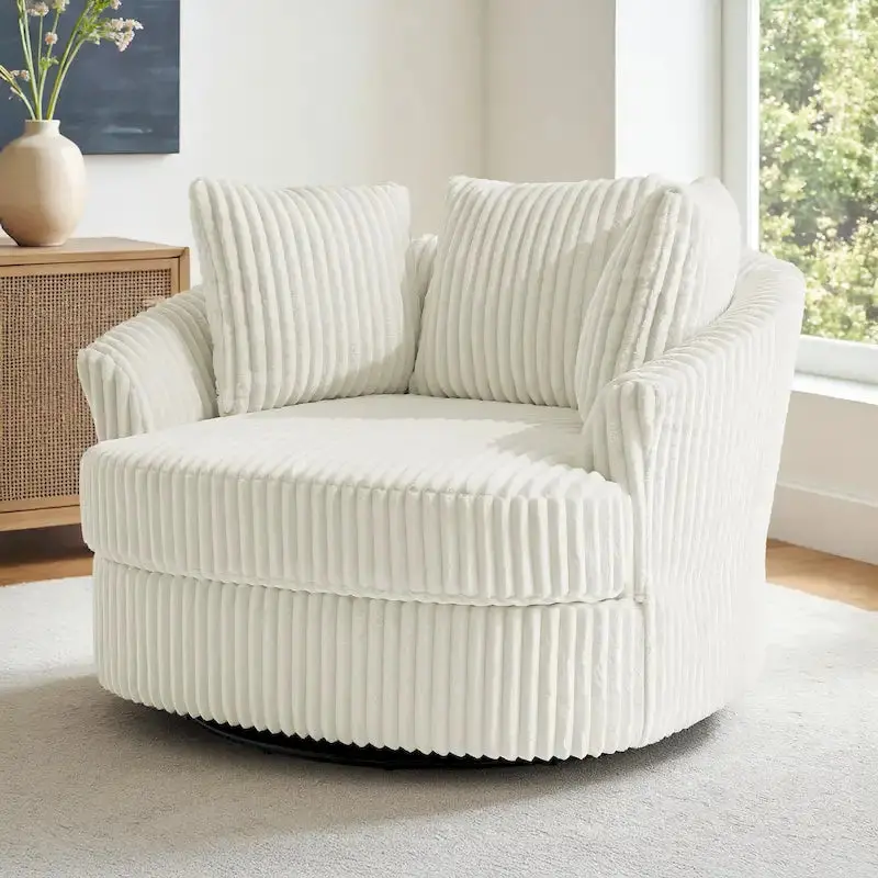 Recessed-Arm Swivel Barrel Chair – Slipcovered Barrel Accent Chair with Recessed Arms