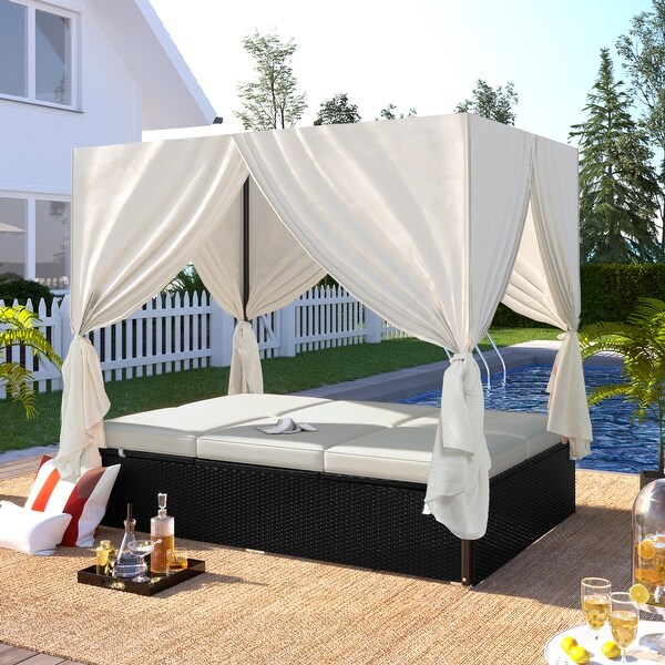 Roomfitters Outdoor Patio Wicker Sunbed Daybed with Cushions,Adjustable Seats,WeatherResistant Design